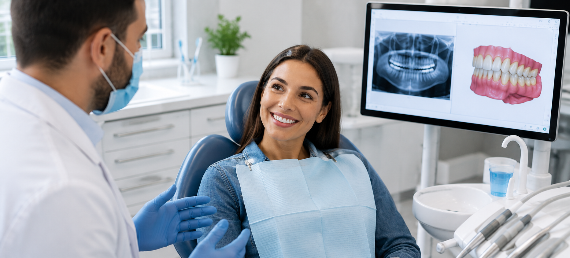 Patient receiving consultation and comfortable dental care